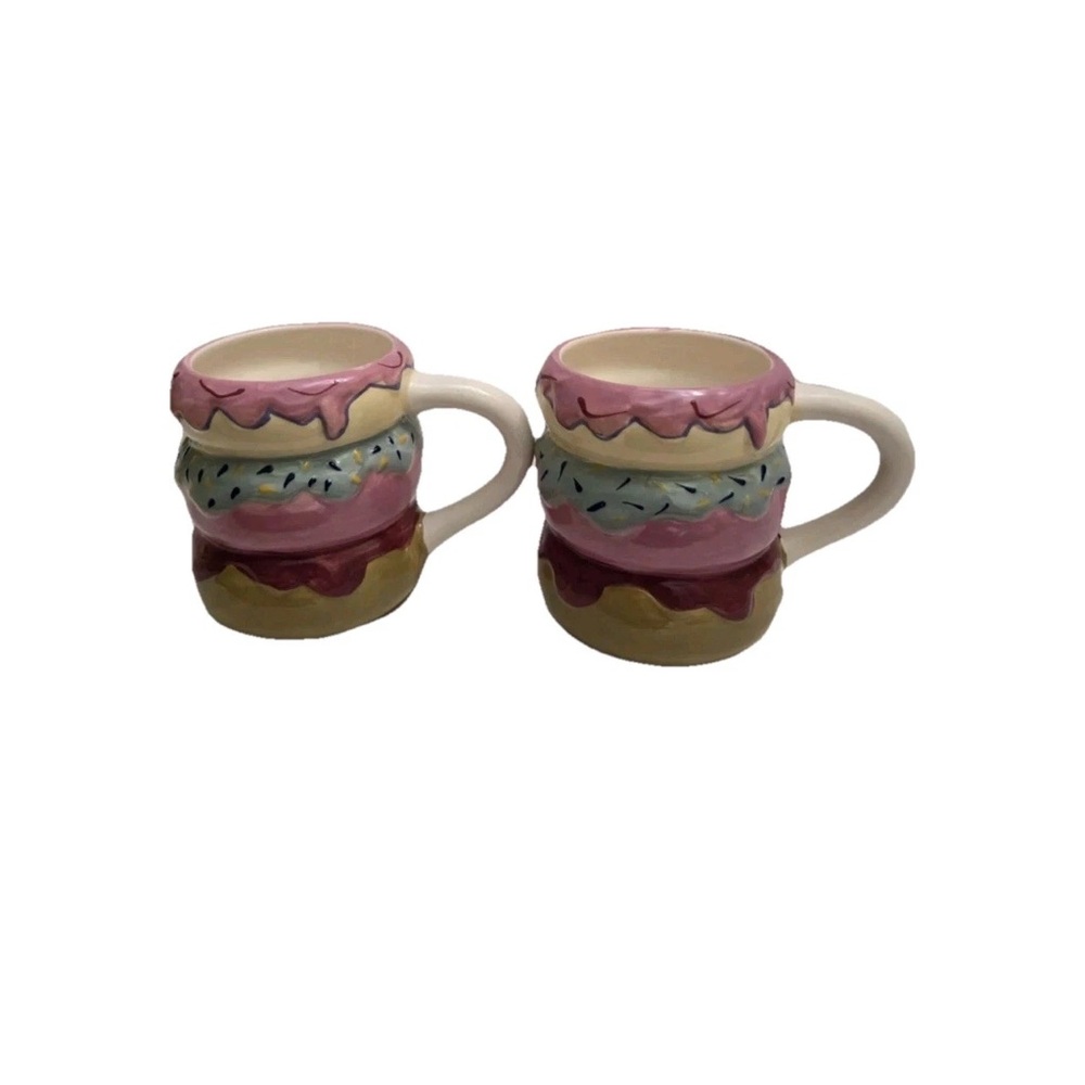 Donut-Themed Ceramic Mugs - Pink and Cream